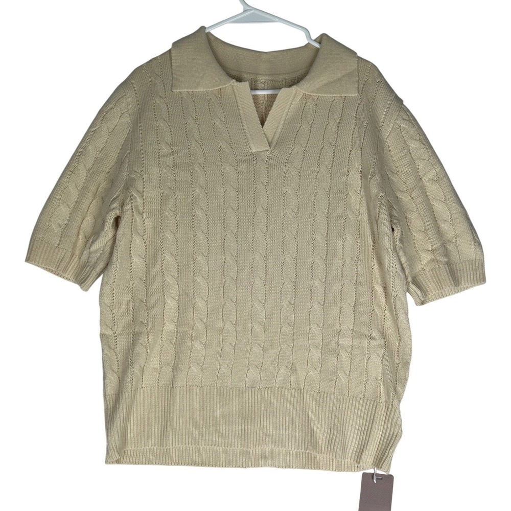 Kohl's Short-Sleeved Collared Cream Color Sweater Super‎ Soft Women's XL NWT